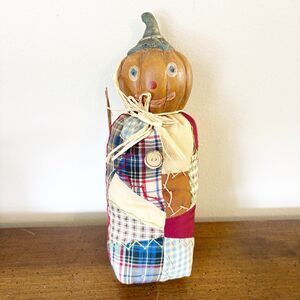 Fall Halloween Pumpkin Decor Shelf Sitter Stuffed Primitive Rustic 12”